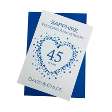 Load image into Gallery viewer, 45th Wedding Anniversary Card - Sapphire 45 Year Forty Fifth Anniversary Luxury Greeting Card Personalised - Love Heart
