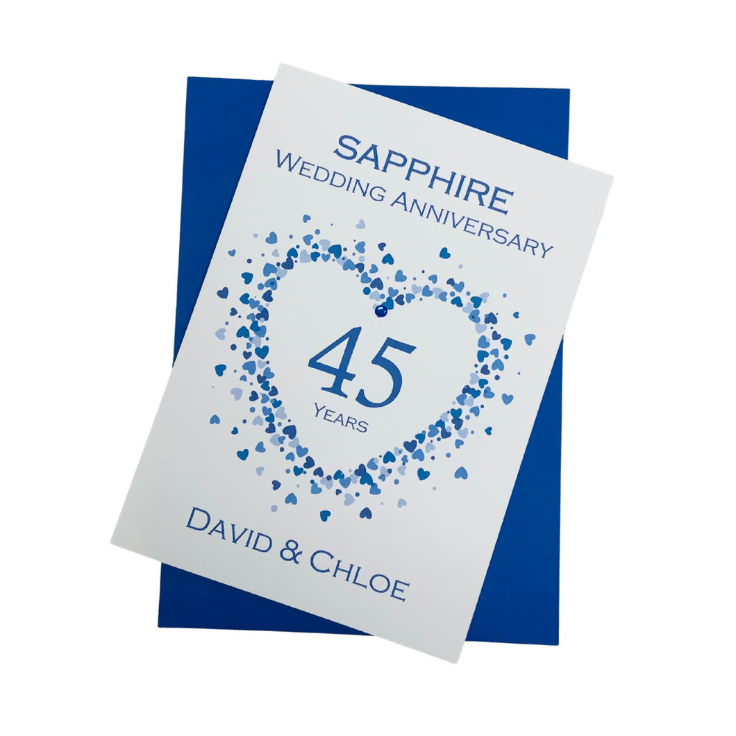 45th Wedding Anniversary Card - Sapphire 45 Year Forty Fifth Anniversary Luxury Greeting Card Personalised - Love Heart