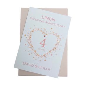 4th Anniversary Card - Linen 4 Year Fourth Wedding Anniversary Luxury Greeting Card Personalised - Love Heart
