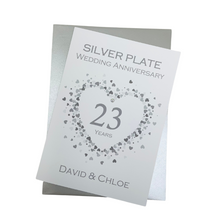 Load image into Gallery viewer, 23rd Wedding Anniversary Card - Silver Plate 23 Year Twenty Third Anniversary Luxury Greeting Card, Personalised - Love Heart
