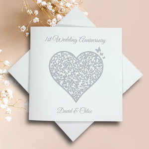 Any Year Wedding Anniversary Personalised Card - 1st, 2nd, 3rd, 4th, 5th etc - Vintage Heart