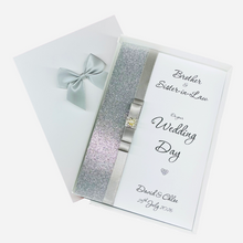 Load image into Gallery viewer, Brother &amp; Sister-in-Law Wedding Day Card - Bride &amp; Groom Luxury Greeting Personalised Bow - 18 Colours
