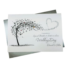 Load image into Gallery viewer, Brother &amp; Sister-in-Law Wedding Day Card - Bride &amp; Groom Luxury Greeting Personalised - Sweeping Heart
