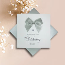Load image into Gallery viewer, Personalised Christening Card - Baptism, Naming Day Etc - Regal Bow
