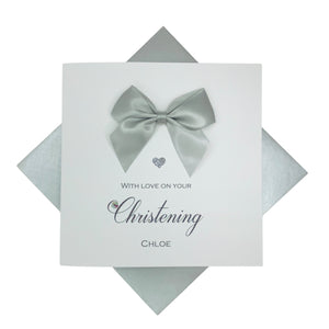 Personalised Christening Card - Baptism, Naming Day Etc - Regal Bow