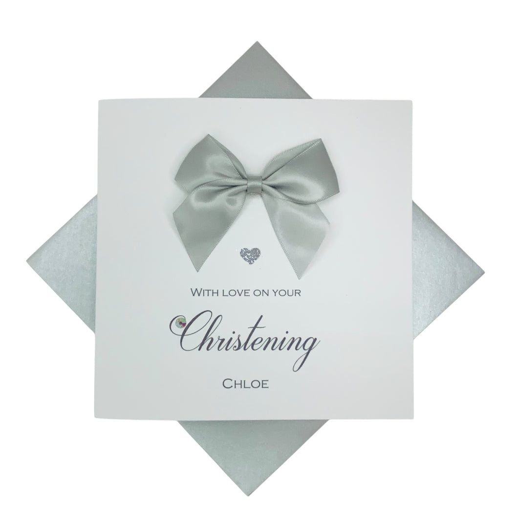 Personalised Christening Card - Baptism, Naming Day Etc - Regal Bow