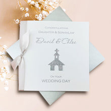 Load image into Gallery viewer, Daughter &amp; Son-in-Law Wedding Day Card - Luxury Greeting Card Personalised - Glitter Church

