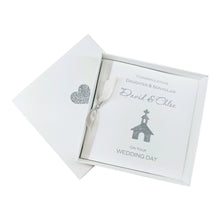 Load image into Gallery viewer, Daughter &amp; Son-in-Law Wedding Day Card - Luxury Greeting Card Personalised - Glitter Church

