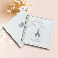 Load image into Gallery viewer, Daughter &amp; Son-in-Law Wedding Day Card - Luxury Greeting Card Personalised - Glitter Church
