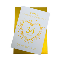 Load image into Gallery viewer, 34th Wedding Anniversary Card - Opal 34 Year Thirty Fourth Anniversary Luxury Greeting Card, Personalised - Love Heart
