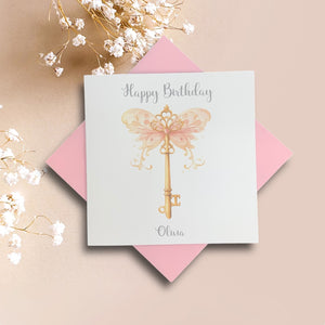 Birthday Card - Personalised Greeting Card - Butterfly Key