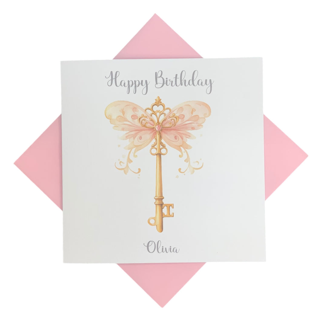 Birthday Card - Personalised Greeting Card - Butterfly Key