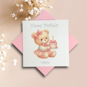 Birthday Card - Personalised Greeting Card - Pink Cake