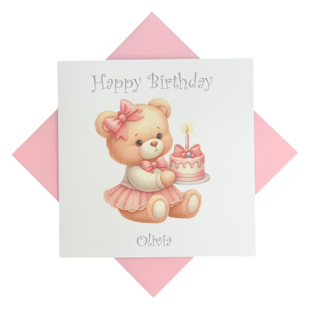 Birthday Card - Personalised Greeting Card - Pink Cake