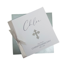 Load image into Gallery viewer, Personalised Christening Card - Baptism, Naming Day Etc - Glitter Cross
