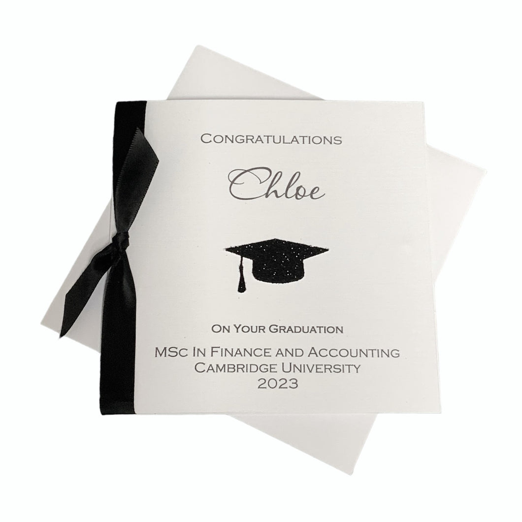 Graduation Card - Luxury Greeting Card Personalised - Glitter Graduation Cap
