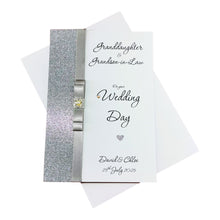 Load image into Gallery viewer, Granddaughter &amp; Grandson-in-Law Wedding Day Card - Bride &amp; Groom Luxury Greeting Personalised Bow - 18 Colours
