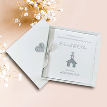 Load image into Gallery viewer, Granddaughter &amp; Grandson-in-Law Wedding Day Card - Luxury Greeting Card Personalised - Glitter Church

