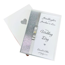 Load image into Gallery viewer, Granddaughter &amp; Grandson-in-Law Wedding Day Card - Bride &amp; Groom Luxury Greeting Personalised Bow - 18 Colours
