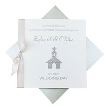 Load image into Gallery viewer, Granddaughter &amp; Grandson-in-Law Wedding Day Card - Luxury Greeting Card Personalised - Glitter Church
