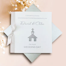 Load image into Gallery viewer, Granddaughter &amp; Grandson-in-Law Wedding Day Card - Luxury Greeting Card Personalised - Glitter Church

