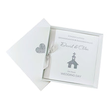Load image into Gallery viewer, Granddaughter &amp; Grandson-in-Law Wedding Day Card - Luxury Greeting Card Personalised - Glitter Church
