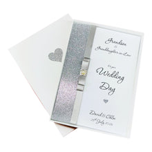 Load image into Gallery viewer, Grandson &amp; Granddaughter-in-Law Wedding Day Card - Bride &amp; Groom Luxury Greeting Personalised Bow - 18 Colours
