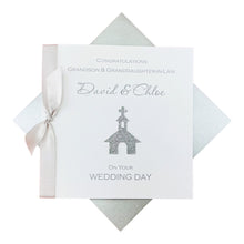 Load image into Gallery viewer, Grandson &amp; Granddaughter-in-Law Wedding Day Card - Luxury Greeting Card Personalised - Glitter Church
