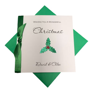 Christmas Holly Card - Luxury Greeting Card Personalised