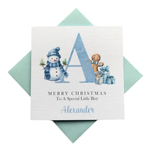 Load image into Gallery viewer, Snowman Merry Christmas Little Boy Christmas Card - Greeting Card Personalised
