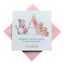 Load image into Gallery viewer, Snowman Merry Christmas Little Girl Christmas Card - Greeting Card Personalised
