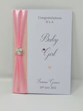 Load image into Gallery viewer, New Baby Girl Congratulations Card - Personalised Handmade Luxury Card
