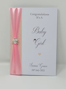 New Baby Girl Congratulations Card - Personalised Handmade Luxury Card