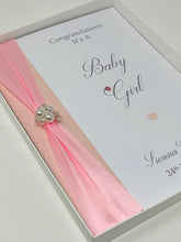 Load image into Gallery viewer, New Baby Girl Congratulations Card - Personalised Handmade Luxury Card
