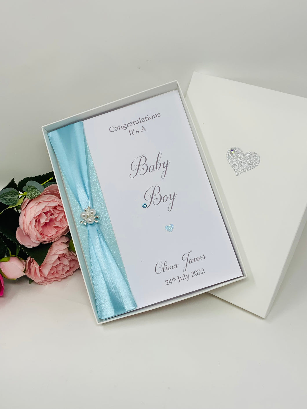 New Baby Boy Congratulations Card - Personalised Handmade Luxury Card