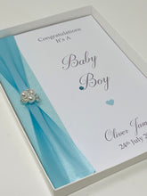 Load image into Gallery viewer, New Baby Boy Congratulations Card - Personalised Handmade Luxury Card
