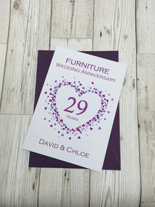 29th Wedding Anniversary Card - Furniture 29 Year Twenty Ninth Anniversary Luxury Greeting Card, Personalised - Love Heart