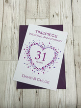 Load image into Gallery viewer, 31st Wedding Anniversary Card - Timepiece 31 Year Thirty First Anniversary Luxury Greeting Card, Personalised - Love Heart
