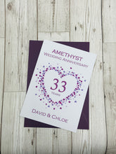 Load image into Gallery viewer, 33rd Wedding Anniversary Card - Amethyst 33 Year Thirty Third Anniversary Luxury Greeting Card, Personalised - Love Heart
