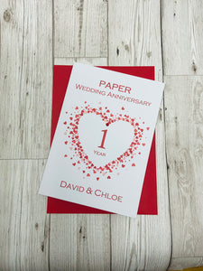 1st Anniversary Card - Paper 1 Year First Wedding Anniversary Luxury Greeting Card Personalised - Love Heart