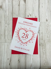 Load image into Gallery viewer, 28th Wedding Anniversary Card - Orchid 28 Year Twenty Eighth Anniversary Luxury Greeting Card, Personalised - Love Heart
