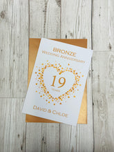 Load image into Gallery viewer, 19th Wedding Anniversary Card - Bronze 19 Year Nineteenth Anniversary Luxury Greeting Card Personalised  - Love Heart
