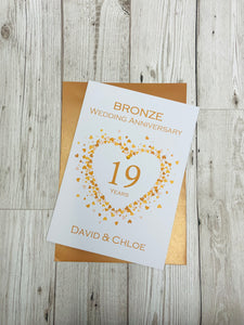 19th Wedding Anniversary Card - Bronze 19 Year Nineteenth Anniversary Luxury Greeting Card Personalised  - Love Heart