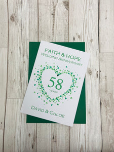 58th Wedding Anniversary Card - Hope & Faith 58 Year Fifty Eighth Anniversary Luxury Greeting Card, Personalised  - Love Heart