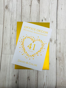 41st Wedding Anniversary Card - Office Decor 41 Year Forty First Anniversary Luxury Greeting Card Personalised - Love Heart