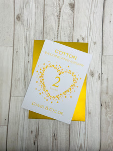 2nd Anniversary Card - Cotton 2 Year Second Wedding Anniversary Luxury Greeting Card Personalised - Love Heart