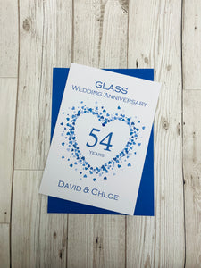 54th Wedding Anniversary Card - Glass 54 Year Fifty Fourth Anniversary Luxury Greeting Personalised - Love Heart