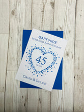 Load image into Gallery viewer, 45th Wedding Anniversary Card - Sapphire 45 Year Forty Fifth Anniversary Luxury Greeting Card Personalised - Love Heart
