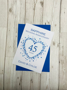 45th Wedding Anniversary Card - Sapphire 45 Year Forty Fifth Anniversary Luxury Greeting Card Personalised - Love Heart