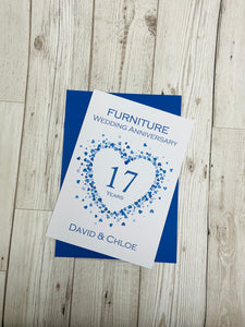 17th Wedding Anniversary Card - Furniture 17 Year Seventeenth Anniversary Luxury Greeting Card Personalised  - Love Heart